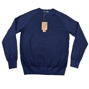 PJ Paul Jones Sweater Mens M Ribbed Textured Navy Blue Crew Neck Stretch Viscose